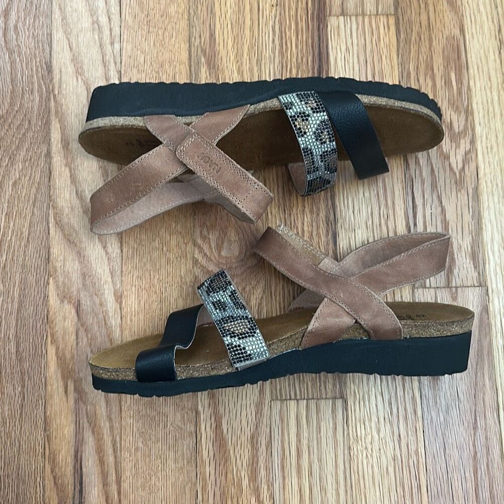 NAOT Footwear Krista Sandals Latte Brown/ Black Leather Women’s 42 - Picture 3 of 9